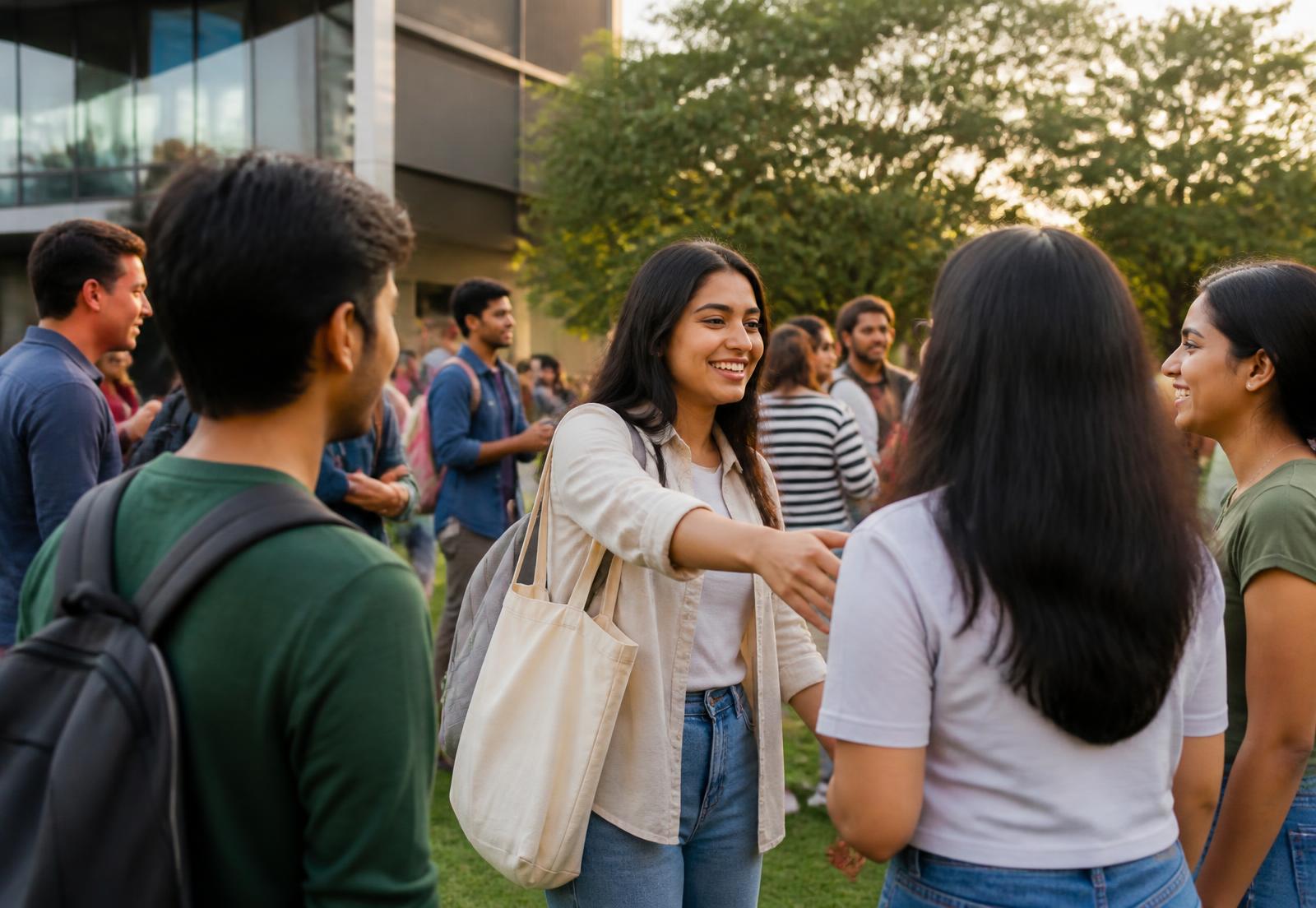 International students meeting at campus orientation